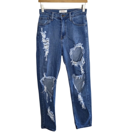 Vibrant M.I.U. | Destroyed Straight Leg 11.5" High Rise Ankle Jeans Size 5 or 26 - Picture 1 of 4